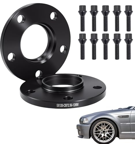 ANEELV Spurverbreiterung 5x120 2x12mm 72,6 für BMW | M12x1,5×40mm Kegelbund 60°, 10 Schrauben, 6061 Alu, geschmiedet, CNC