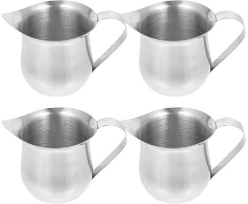 MAGICLULU Pichet à Lait Inox 4 Pièces 90 Ml Bec Verseur, Petit Pot Multifonction pour Latte Art et Café, Design Compact et Résistant aux Chocs, pour Usage Professionnel et Domestique