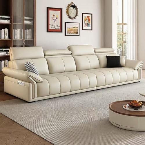 Italiensk lyxig modern enkel lädersoffa, massiv träram, rymlig och mjuk soffa, modern stor storlek, lämplig för vardagsrum/kontor/lägenhet.