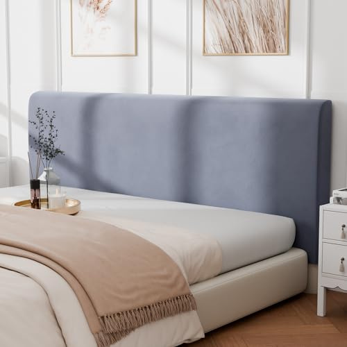 GFCC Bett Kopfteil Bezug 180-200 cm Dunkelgrau, Elastischer Samt Kopfteilbezug, Staubdichte Kratzfester Kopfteil Schonbezug, Waschbare Bettkopfteil Hussen für Schlafzimmer Dekoration