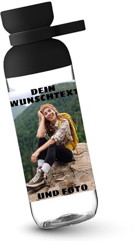 Mepal Trinkflasche - Dein Wunschtext und Foto - mit eigenem Bild Text bedrucken Geschenk personalisiert - 900 ml - Schwarz