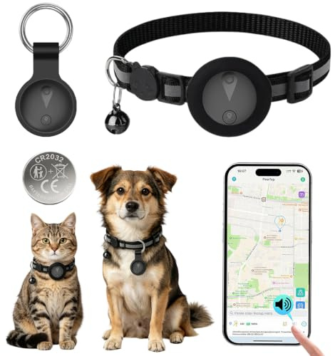 Collier GPS Chat Enregistrement des Trajets sur 7 Jours Collier GPS pour Chien Compatible avec iOS et Android GP S Chien Suivi en Temps RéEl GP S Tracker Traceur pour Animaux éTanche IP67 - Noir Mat