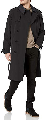 London Fog Ikonisk dubbelbröstad trenchcoat för män med dragkedja och avtagbar trenchcoat med topp krage, Svart, 48