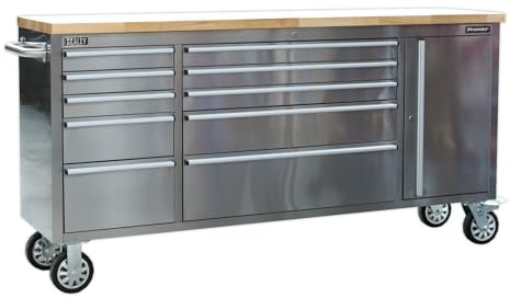 Sealey Ap7210Ss Mobile Stainless Steel Tool Cabinet 10 Drawer & Cupboard
