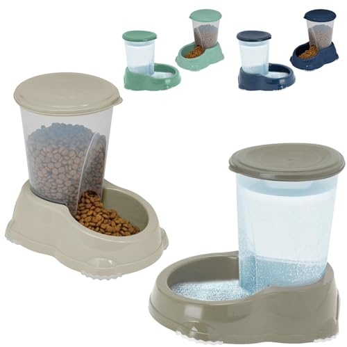 CAT CENTRE Smarty Snacker & Sipper 1.5L Gravity Pet Dispenser, Grey | Automatic gravity feeder, BPA-safe plastic, non-slip rubber base, for cats, dogs, rabbits, small animals, dishwasher safe