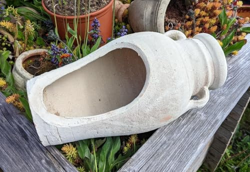 Neu !! Liegende bepflanzbare Amphoremit 2 Henkel ca. 36 cm lang aus Terracotta Terrakotta Mediterran Vase Liegeamphore Pflanzamphore