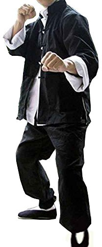 G-LIKE Mens Classic Tang Suits Kung Fu Martial Arts Uniforms Set of 3 - Cotton - (Black, L)
