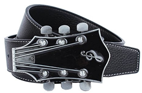 Hellery Mens Vintage En Cuir Ceinture Strap Américain Western Country Musique Guitare Boucle Ceinture Pour Jeans Casual Robe - Noir, 120cm