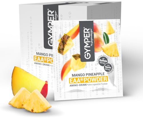 GYMPER by Layenberger EAA+ Powder Amino Drink mit Taurin, Koffein, Portionsbeutel, 20er Set (20x 20 g) - Mango Pineapple