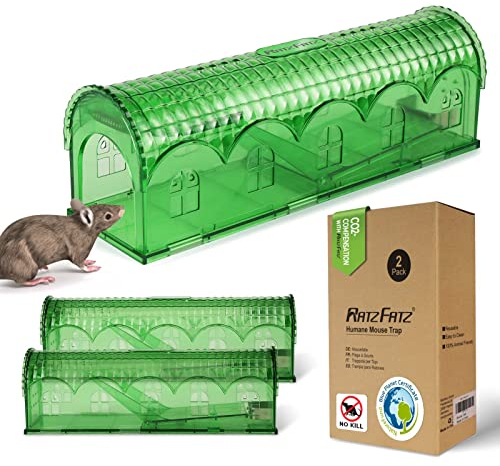 RatzFatz Premium trappola per topi a cattura viva Trappola riutilizzabile Esterno e Interno Meccanismo Innovativo Verde 2 PEZZI