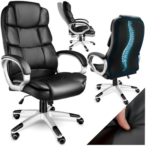 tectake® Chaise de Bureau Gaming Fauteuil Pivotant Design - Siege Ergonomique avec Accoudoirs, Appui-tête Rembourré, Roulette Teletravail - Noir