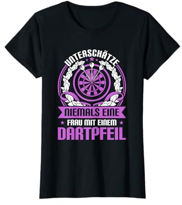 Lustige Damen Dart Sport Sprüche Dart Spielerin Geschenk Unterschätze Nie Eine Frau Mit Darts T-Shirt Schwarz S Classic V-Neck Short Sleeve T-Shirt mit Darts Print für Damen und Mädchen