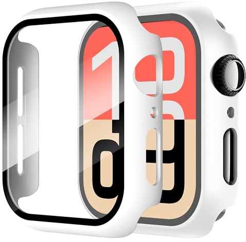 Diruite 2-Stück Hülle für Apple Watch SE 3/2/1 /Series 6 5 4 44mm Hartglas Schutzhülle Hard PC Ultradünne Glas Schutz Case Rundum Displayschutz Weiß,44mm