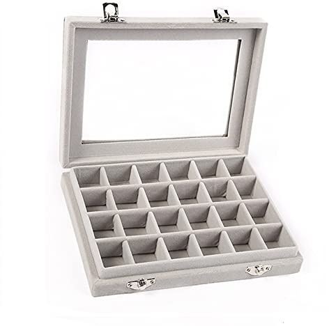 Bantre Boite a Bijoux Velours Femme Gris, 24 Compartiments, Compartiments Gris Boîte Bijoux, pour Collier, Bracelet, Bagues, Boucles D'oreilles (Gris), Multicolore, (2TC6056)