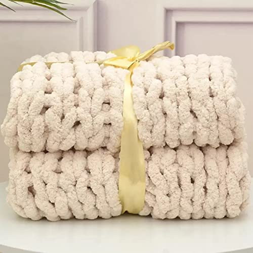SHAIRMB Grob gestrickte Kuscheldecke - Grobstrick Wolldecke Strickdecke Tagesdecke Überwurf,Beige,80 * 80cm