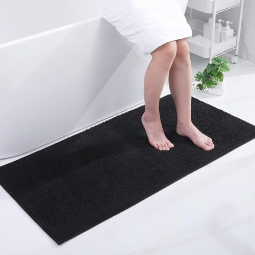 Homaxy - Halkfri badrumsmatta, mjuk absorberande chenille mikrofiber badmatta, maskintvättbar - 60 x 120 cm, svart