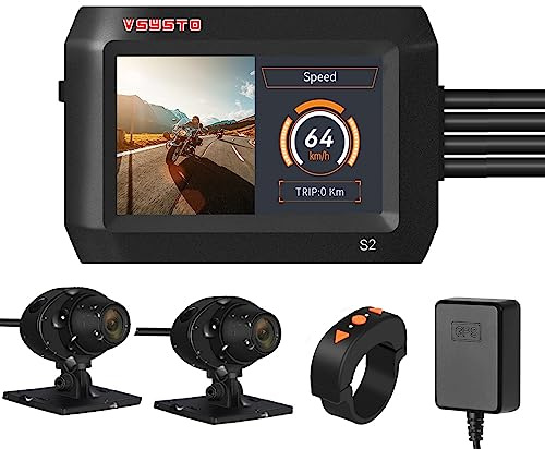 VSYSTO Moto tachygraphe Double 1080p caméra Avant et arrière avec 140 ° Grand Angle 3 Pouces IPS écran WiFi GPS Plein Corps étanche Vision Nocturne Parc Moniteur