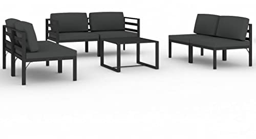 vidaXL Gartenmöbel 7-TLG. mit Kissen Tisch Ecksofa Mittelsofa Sitzgruppe Sofa Lounge Garten Garnitur Gartenset Gartensofa Aluminium Anthrazit