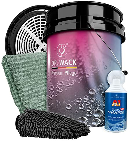 detailmate Auto Handwäsche Bundle Premium - Dr. Wack A1 Speed Shampoo 0,5L + Magic Bucket Wascheimer mit Deckel & GritGuard Schmutzsieb + Garage Freaks Trockentuch Waschhandschuh - Waschset