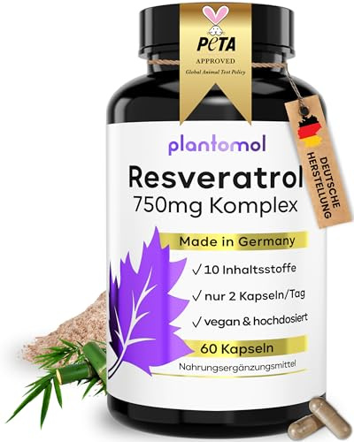60 Trans Resveratrol Kapseln mit 750mg Resveratrol hochdosiert - plantomol