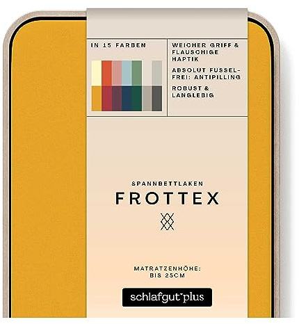 schlafgut Frottex Spannbettlaken 90x200 cm Frottee Baumwolle, Yellow Deep | Bettlaken, Spannbetttuch 100x200, 90x190 cm, Gelb, Frottee Stretch, saugfähig, bis 25 cm Steg, OEKO-TEX