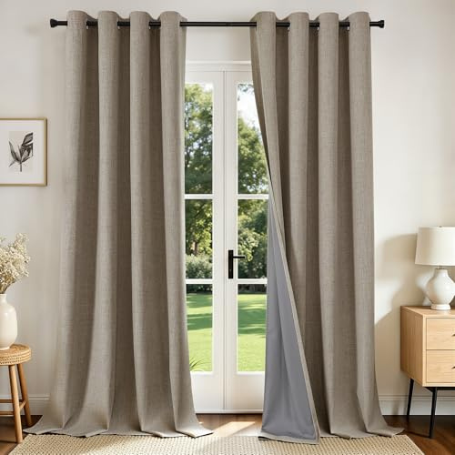 Joydeco Blackout 108 Inch Curtains 2 Panels Set, Extra Long Linen Room Darkening Curtains for Bedroom, Thermal Insulated Textured Drapes for Living Room (52x108 inch,Linen)