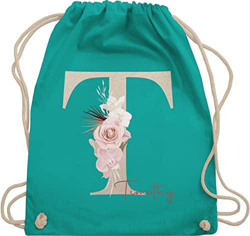 Turnbeutel Rucksack - Initialen - Geschenk personalisiert mit Namen I Geschenkideen Anfangsbuchstabe Name - Unisize - Türkis - sportbeutel kindergarten schulkind beutel buchstaben buchstabe
