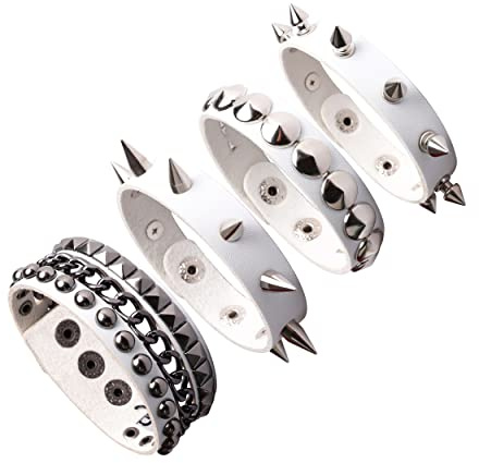 Manfnne Punk Leder Manschette Armband Gothic Lederarmband Armreif mit Metall Nieten Rockschmuck