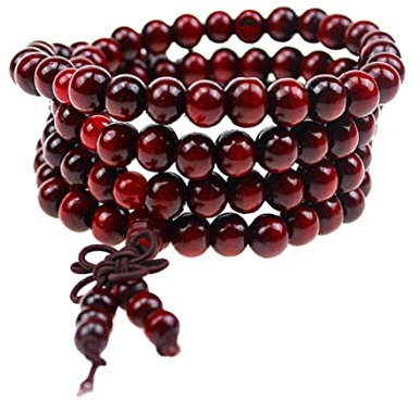 Jorzer Nature Bracelet en bois 108 Bracelet Bracelet Mala Collier de prière Bouddhist Link Wear Porte des perles de bois de santal Collier 1pc (8 mm quatre cercles)