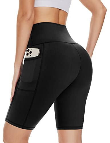 DDOBB Cycling Shorts Women with Pockets High Waist Gym Shorts Tummy Control Tights Soft Strech Pants for Running Yoga(Black 3XL)
