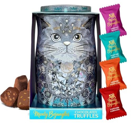 Monty Bojangles Diamond Empress Schokoladentrüffel (200g) Truffle Pralinen mit Kakao bestäubt in Sammlerdose mit Katzen-Design, Luxus Schokolade Geschenkbox mit 4 Geschmacksrichtungen