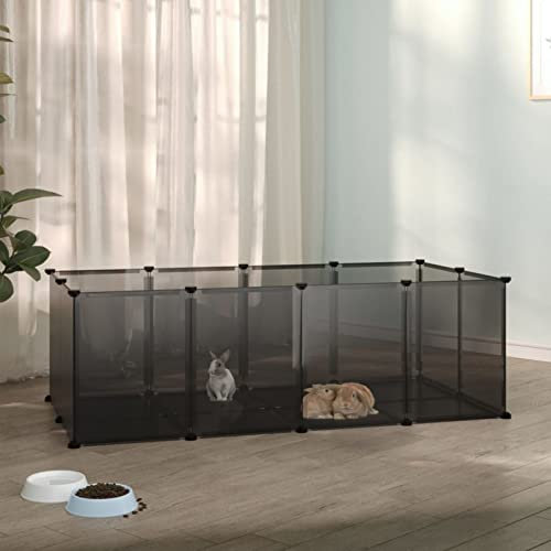 ZEYUAN Kleintierkäfig, Kaninchenstall, Hasenkäfig, Wachtelstall, Kleintiergehege, Freilaufgehege Kaninchen, Meerschweinchen Auslauf, Schwarz 144x74x46,5 cm PP und Stahl