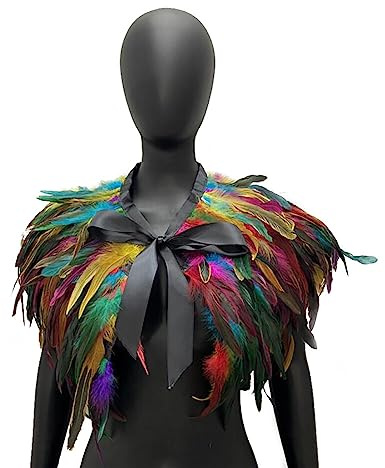 LICHENGTAI Gothic Feder Achselzucken Schalkragen Halskette Halloween Kostüm Epauletten, Umhang Schwarz Kostüm Damen Feder Umhang Cape Federboa Feder Schal Gothic für Halloween Cosplay