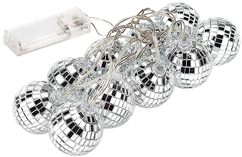 LED-Discokugel-Spiegel-Lichterkette, 10 Helle Reflektierende Silberne Spiegelkugeln mit Weißen Lichtern, Batteriebetriebene Reflektierende Silberne Spiegelkugeln mit Weißen Lichtern für(Silber 4cm)