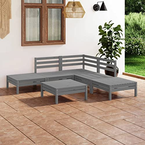 Homgoday Trädgårdslounge set 6 st massivt trä grå tall, solstolar, bäddsoffa, sängmöbler, trädgårdsängar, utomhus/inomhus pool säng