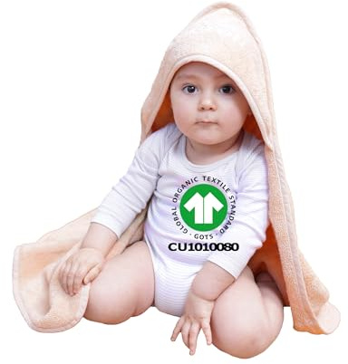 Mabyen Baby Poncho Beige, Kapuzenhandtuch, 100% Bio-Baumwolle, 50x70 cm | OEKO-TEX & GOTS zertifiziert, Badeponcho für Babys und Kleinkinder bis 3 Jahre, mit Kapuze, kuschelweich & saugstark