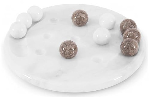 Radicaln Marble Tic Tac Toe Game 25 cm vit och oceanisk handgjord inomhus- och utomhusbrädspel för vuxna och familj – dekorativt spel för gåvor, resor och bordsinredning