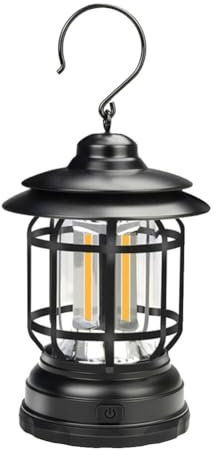 Campinglampe Aufladbar,Tragbare Retro Camping Laterne, hängende dimmbare Helligkeit Zelt Licht Zeltlampe für Camping, Party, Nachtangeln, Wandern, Hausbeleuchtung, Outages Notfall,Schwarz