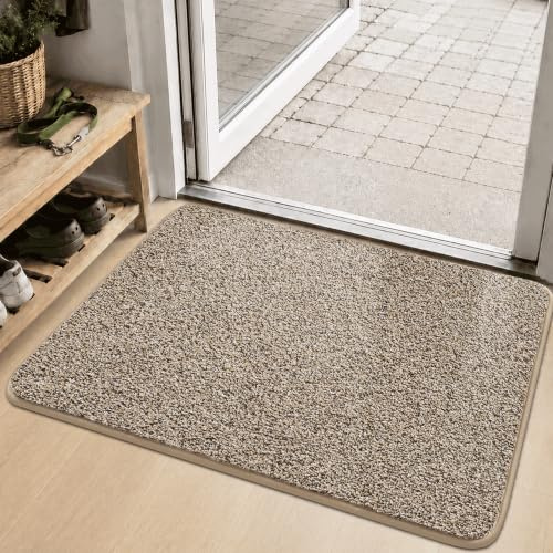 COSY HOMEER Indoor Door Mat, Washable Absorbent Doormat with TPR Backing, Low Profile Dirt Trapper Entryway Rug for Front Door, Hallway, Muddy Shoes and Pets, 60x90 cm,Beige Black Mix