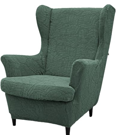 Hixingo 2-Teilig Ohrensessel Überzug, Jacquard Sesselbezüge Stretch Ohrensessel Bezug für Wohnzimmer Schlafzimmer Hotel Sesselschoner (Grünes Blatt,One Size)