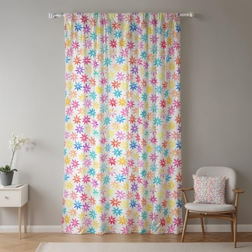 ggaimwf Blumenvorhänge für das Wohnzimmer Vorhang mit bunten Blumenmustern Natürliches Bauernhaus Vintage Schlafzimmervorhang Fensterdekoration Tür Kinderzimmervorhänge Tape Top 107x160cm 1 Paneel