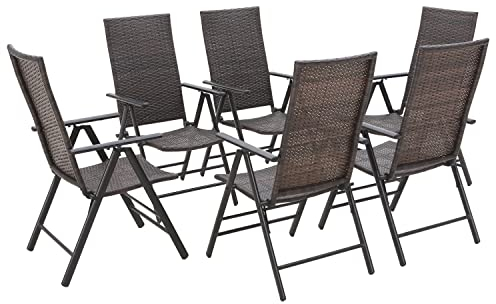 MFSTUDIO Gartenstuhl, Klappstuhl 2er Set, Bequeme und Ergonomischer, 7 Verstellbare Positionen, Polyrattan Balkonstuhl mit Armlehne, Garten Balkon Terrasse Sessel