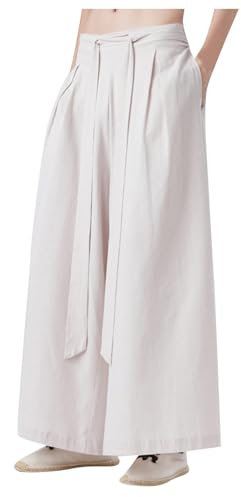 Mymyguoe Pantalon large chinois pour hommes - Pantalon de yoga japonais élégant et ample - Pantalon-jupe décontracté pour hommes - Pantalon sarouel ample à jambes larges - Style japonais Kendo