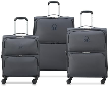DELSEY Paris x United Colors of Benetton - UCB SOFTSIDE - Set de 3 valises Souples 54,5cm/ 65cm/ 76cm - Noir