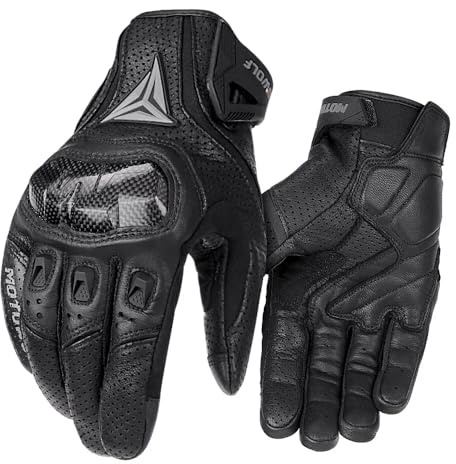 LYHXS-MOTOS Motorcycle Racing Gloves Men Leather Glove Summer Breathable Motorbike Guantes Moto Motocross Cycling Offroad Gloves Protective (Black, Medium)