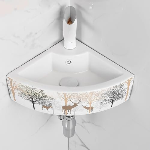 YVZYLXH Waschbecken Waschtisch Badezimmer,Eckwaschbecken Keramik,waschbeckenunterschrank hängend,badezimmermöbel,waschbeckenunterschrank klein mit Wasserhahn und Überlauf(Wit,47CM)