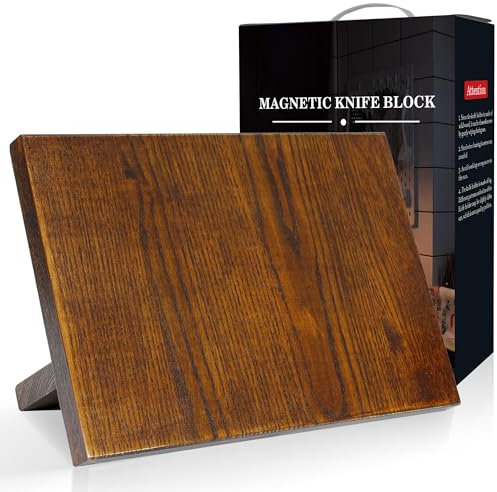 WILDMOK Ceppo magnetico per coltelli, per la casa e la cucina, multifunzionale, porta coltelli senza coltelli, in legno di frassino, per bancone della cucina, 34 x 23 cm