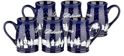 Van Well Weihnachtsmarkt Punschtasse Blau -, 6er Karton 25 cl, 0,2 /-/ geeicht, Keramik Universalbecher für Heißgetränke