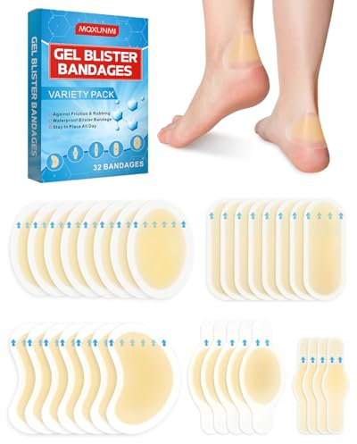 MQXUNMI 32 Stück Blasenpflaster, Hydrokolloid Pflaster, Unsichtbare und Wasserdicht Gel Pflaster, Verhindert Schmerzen durch Blasen an Fersen, Zehen und Füßen