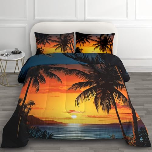 Bettdecke 155x220 Winter - Sonnenuntergang Deko Geschenke Wende Steppdecke, 4 Jahreszeiten Bettdecke Ohne Bezug Waschbar, Warme & Weiche Winterdecke, Ganzjahresdecke mit 2 Kissenbezug E*-148
